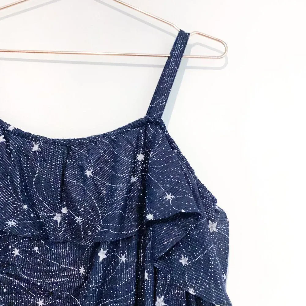 NWT Floreat Anthropologie Navy Blue Metallic Silver Star Cold Shoulder Top - Picture 11 of 11
